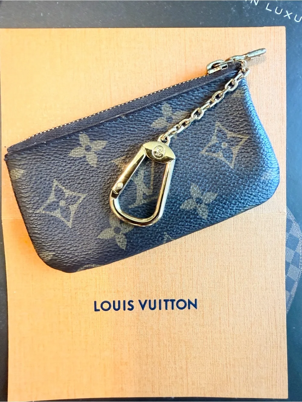 Louis Vuitton Monogram Zip Key Pouch S in Brown and Gold